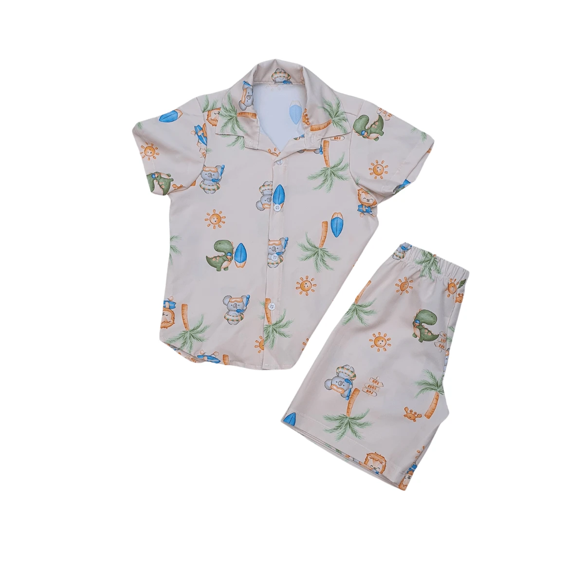 Summer Shirt And Shorts Set For Preppy Boys - 米色 - 查看 1