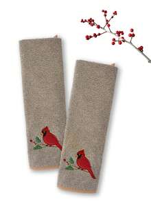 1 chiếc, 34x75cm Khăn tay thêu họa tiết hồng y bằng vải nỉ san hô chủ đề Giáng sinh Khăn trang trí cho nhà bếp phòng tắm - hồng y - Xem 3