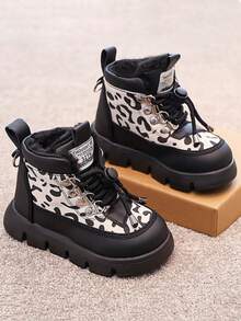 2025 Winter New Kids Outdoor Snow Boots, Waterproof Leather Short Tube Boots, Mid-Large Children's Thick Warm Boots, Anti-Slip