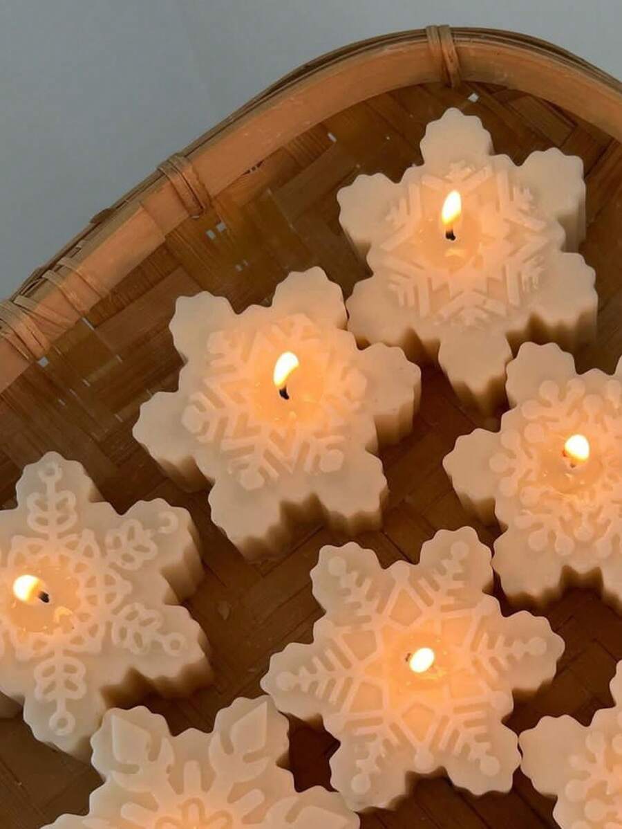 1件 6.7*6.7*3.3cm 雪花造型蠟燭,家居裝飾,冬季裝飾,房間裝飾,禮物,聖誕裝飾,房間裝飾,聖誕禮物 - 白色 - 查看 1