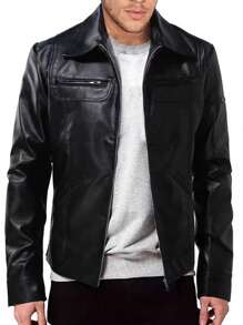 Men's PU Leather Jacket Motorcycle Style European And American Leather Zip-Up Coat