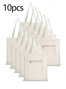 2/5/10pcs Sublimation Tote Bags Blank Canvas Tote Bags For Decoration And DIY Handmade Grocery Bags,Simple And Elegant, Travel Simple Storage Bag, Solid Color Large Capacity Travel Bag: The Perfect Match For Outdoor Beauties!It Is The Best Gift For Family And Friends. This Big Bag Is Suitable For Students, Returning To School, And Teachers. It Is A Portable Leisure Storage Handbag With A Novel Design And Making It An Ideal Shopping Bag. Suitable For Both Men And Women, Couples, Daily Use, Dating, Birthdays, Holidays,Summer, Vacation, Beach, Travel, Commuting, Business,Picnics, Camping, Supermarkets, Daily Storage(No Pattern) - White - View 10