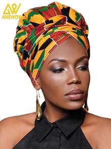 ANEWOW 非洲肯特印花帽头巾 - 鲜艳的肯特图案女式头巾，缎纹衬里，头巾，护发，文化非洲头饰，时尚头巾，适合天然头发 - AW1700 - AW1700 - 查看 3