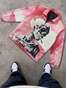 Men's Lightweight Casual Jacket Skull Allover Print Zipper Outerwear Spring Autumn