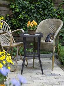 2-Story Outdoor Wicker Glass Top Table With Storage Space And Patio Decor Furniture