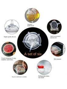 Bộ 6 miếng bọc bát bằng silicon cho nhà bếp, sáu miếng, nắp bát bằng silicon để giữ tươi - Trong sáng - Xem 4
