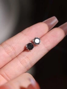 1 对精致简约 925 纯银郁金香植物耳钉，带镀白金 CZ，适合女士日常佩戴和休闲 - 黑色 - 查看 4