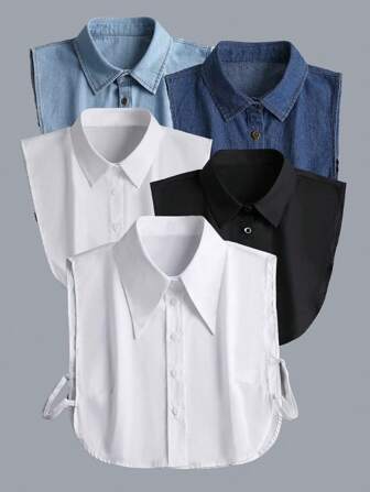 1pc Classic Women Professional Student Versatile Pointed Collar Denim Detachable Collar Accessories Women