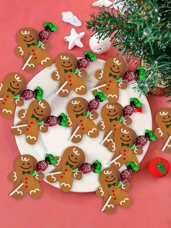 25 piezas Tarjetas decorativas con paleta de hombre de jengibre navideño, tarjetas de papel para decoración de fiesta de Navidad, manualidades de tarjeta decorativa, tarjeta de papel, decoración de fiesta de Navidad, suministros para fiesta de Navidad