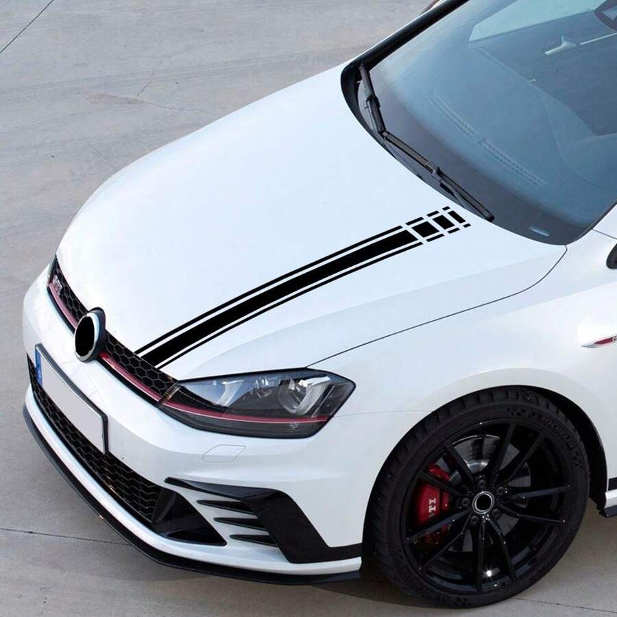 适用于大众高尔夫 8 7 5 4 6 GTI MK8 MK7 MK5 MK6 MK4 的汽车引擎盖赛车风格贴纸乙烯基薄膜装饰贴花汽车配件 - 100x10cm/39.37x3.94inch - 查看 1