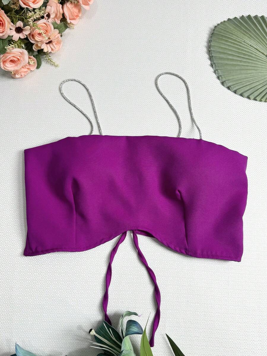 Women's Summer Shiny Strap Tailored Fabric With Padding One Size Fits 38-40 - 紫色 - 查看 1