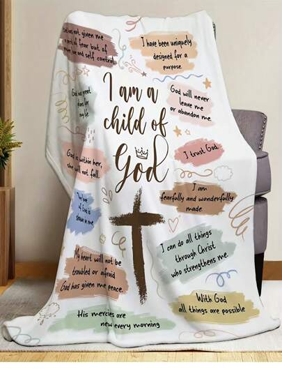 1pc Faith Inspired Flannel Throw Blanket, Suitable For Room Decor, Home, Picnics And Travel. Plush Blanket And Wrap, An Everyday Gift For Family, Friends Or Yourself, Ideal Gift For Birthday, Suitable For All Seasons