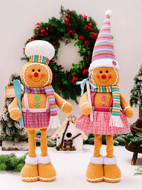 1 Stück Lebkuchen Stretchfiguren mit Löffel & Zuckerstange, handgefertigte Weihnachtsdekoration, festliche Feiertags- und Neujahrsakzente, Festdekoration, Raumdekoration, Heimdekoration, Bürodekoration, Themenfestdekoration, Weihnachtsdekoration Weihnachtsdekorationen