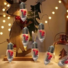 1 个 10/20 LED 圣诞雪球灯泡串灯，带圣诞树和红色浆果节日仙女灯电池供电适用于家庭卧室室内户外圣诞派对婚礼生日节日装饰（不含电池）、房间装饰圣诞装饰圣诞灯卧室装饰家居装饰派对装饰节日圣诞礼物感恩节圣诞树装饰饰品 - 暖白色 - 查看 2