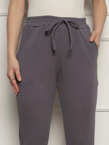 Women's Plus Size Pants M Ate G3, Seersucker Fabric, Elastic Waist, Fashion Model - 灰色 - 查看 4
