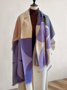 1pc Women Geometric Pattern Imitation Cashmere Jacquard Warm Scarf Shawl, Suitable For Daily Matching Winter Fall - Purple - View 1