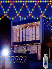 1 pièce Lumière suspendue extérieure à 138 LED - Conception en glaçons semi-circulaire, alimentée par USB avec 8 modes, parfaite pour l'arrière-cour, le patio, le jardin, les fêtes, les mariages - Coloré