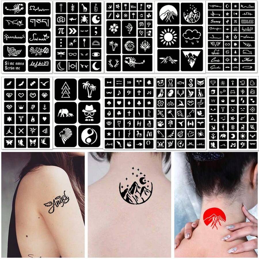 10 Blatt Ovale Tattoo Schablonen Set MehrzweckSortiment für Strand