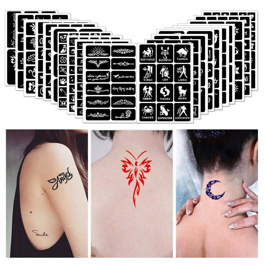 10 Blatt Ovale Tattoo Schablonen Set MehrzweckSortiment für Strand