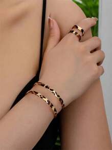 1 conjunto 2 peças Moda Leopardo Estampa Pulseira & Anel Conjunto, Simples & Exagerado Estilo Jóias Terno Para Mulheres, Adequado Para Diário, Férias, Festa