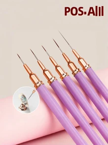 Cọ vẽ móng nghệ thuật, 5 chiếc cọ vẽ móng nghệ thuật, 5 chiếc/bộ, dụng cụ vẽ chấm bi móng tay có tay cầm bằng nhựa, kích thước vẽ tinh xảo 6/9/11/15/25mm (vàng hồng) Dụng cụ thiết kế sơn, bút vẽ tinh xảo cho móng tay - Màu tím - Xem 1