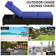 Outdoor PE Wicker Chaise Lounge Chairs Set Of 2 Patio Lounge Chairs Patio Rattan Reclining Chair Chaise Lounge Chair Outdoor Pool Furniture Rattan Recliners With Adjustable Backrest,Storage Table - Blue - View 7