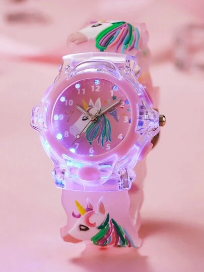 1 件 3D 可爱独角兽硅胶夜光石英手表，适合校园、生日礼物、万圣节礼物、年终促销、光棍节（无盒）