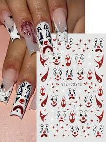 FULL BEAUTY 2 件小丑脸美甲贴纸 3D 自粘贴花哥特式搞笑鬼脸指甲女士 DIY 美甲贴装饰美甲用品