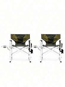 1-Piece Padded Folding Outdoor Chair With Side Table And Storage Pockets,Lightweight Oversized Directors Chair For Indoor, Outdoor Camping, Picnics And Fishing,Black/Grey - 綠色+鋁-4 - 查看 2
