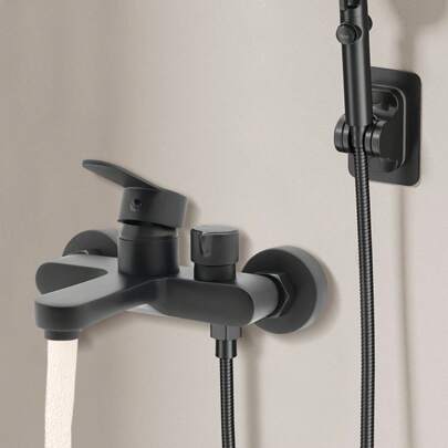 SENDERPICK Grifo monomando para baño con 2 salidas de agua, temperatura y caudal ajustables, montaje mural, grifo para lavabo para hogares, hoteles, apartamentos, spas (negro)