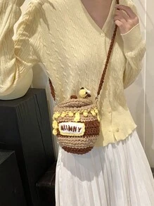 Bolso cruzado pequeño hecho a mano de punto para mujer, monedero de olla de miel de nueva temporada otoño e invierno, bolso de ganchillo novedoso, proyecto de ganchillo terminado de moda