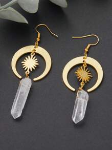 1pair Hippie  Sun Crescent Earrings Brass Color Witchy Jewelry Bohemia Birthday Magical Clear Stone Point Women Fashion Gift