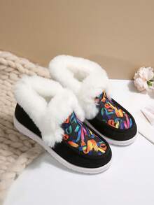Chaussures plates casual en peluche doublées pour femmes grande taille, nouveau style hiver EU/US - Noir - Voir 5