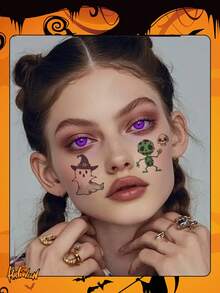 1 miếng dán phát sáng Halloween hoạt hình bí ngô ma đầu lâu hình xăm tạm thời chống thấm nước chống mồ hôi hình xăm dùng một lần cho nam và nữ cho mặt, cổ, cánh tay nghệ thuật cơ thể hình xăm giả - Nhiều màu - Xem 2