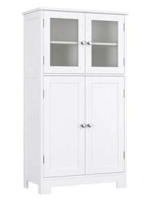 FURCHEN Mobiletto da Bagno, Mobiletto da Bagno con 4 Ante, Mobiletto portaoggetti con Ripiani Regolabili, per Bagno, Camera da Letto, Soggiorno, Bianco
