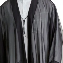 Arab, Men's Lightweight Semi-Sheer Long Robe Cloak - Black - View 6