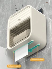 1pc Wallmount Waterproof Bathroom Tissue Box, Multi-Functional Paper Towel Holder For Kitchen Home Bathroom Decor Bathroom Organizer Fall Decor Back To School - Multicolor - View 2