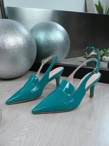1 đôi giày cao gót mũi nhọn cho nữ, gót vừa, thiết kế hở lưng thoáng khí, phong cách thanh lịch, đa năng cho bốn mùa - hồ xanh - Xem 7