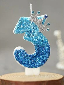 1 pieza Vela de pastel de cumpleaños con diseño de corona y número, vela de pastel de cumpleaños de color azul pavo real, decoración para fiesta de cumpleaños y boda - Multicolor - Ver 16
