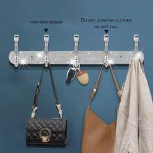 1/2PCS Home Organizer Coat Rack Mount, Shiny Silver Rhinestones Wall Mounted 3/4/5 Hooks, Key Hooks Decorative For Double Wall, Hook Rack Suitable For Hat Towel Purse Robes Bathroom Entryway - Silver - View 14