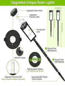 2/4/6件太阳能钨丝灯，户外防水地插草坪灯，防水等级IP65光感应灯，适用于庭院、草坪、走廊、小路、别墅花园、节庆庆典、露台等氛围景观灯太阳能钨丝装饰灯。 - 彩色 - 查看 12
