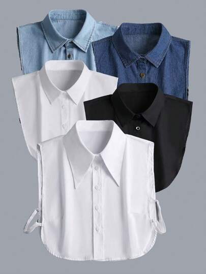 1 件经典女士职业学生百搭尖领牛仔布可拆卸领子配饰女士