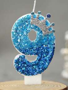 1 pieza Vela de pastel de cumpleaños con diseño de corona y número, vela de pastel de cumpleaños de color azul pavo real, decoración para fiesta de cumpleaños y boda - Multicolor - Ver 14