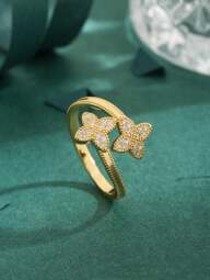 1 pièce Bague de style européen et américain de haute qualité avec zircone cubiques plaqués or 18 carats, fleur double de luxe à la mode. Excellent cadeau pour les femmes, la Saint-Valentin, les mamans, les mères, la fête des mères