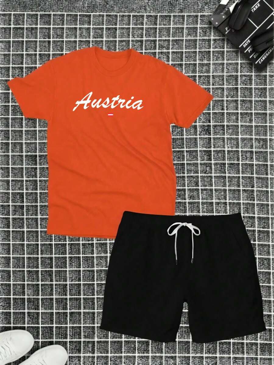 Austria Kit Cotton T-Shirt + Tectel Shorts Summer Set - 橘色 - 查看 1