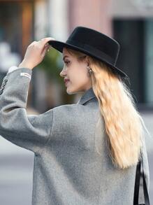 1pc Autumn/Winter British-Style Flat Top Hat, Black, Korean Gentleman's Wool Felt Wide Brim Hat For Women