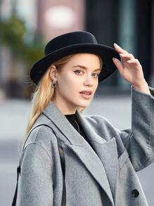 1pc Autumn/Winter British-Style Flat Top Hat, Black, Korean Gentleman's Wool Felt Wide Brim Hat For Women