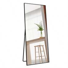 Tempered Mirror 71" X 32" Tall Full Length Mirror With Stand, Black Wall Mounting Full Body Mirror, Metal Frame Full-Length Mirror For Living Room, Bedroom - 黑色+玻璃如圖 - 查看 3
