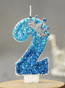 1 pieza Vela de pastel de cumpleaños con diseño de corona y número, vela de pastel de cumpleaños de color azul pavo real, decoración para fiesta de cumpleaños y boda - Multicolor - Ver 17