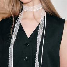 Panglică versatilă din dantelă Colier eșarfă lungă îngustă Accesoriu pentru guler stratificat, primăvară vară